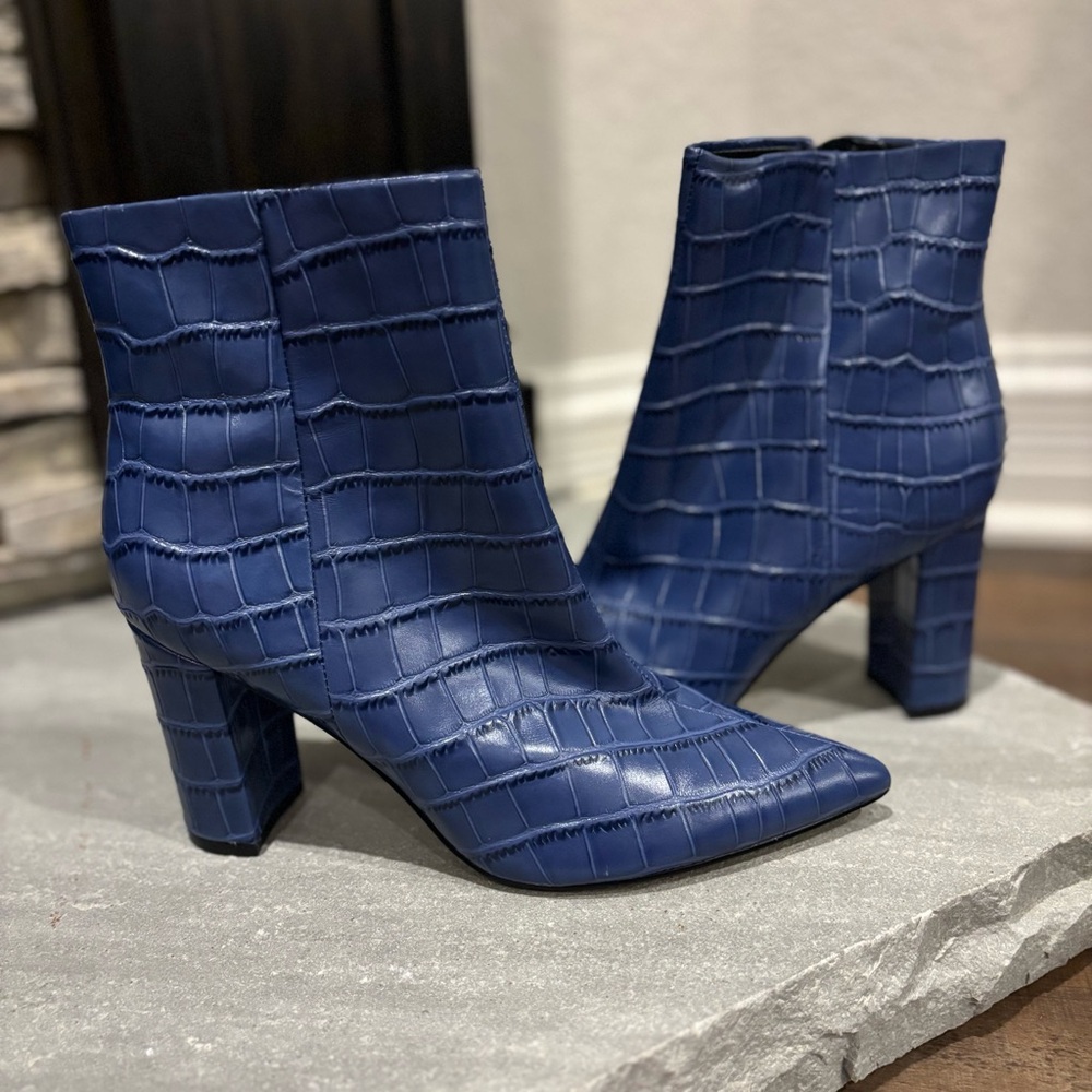 Marc Fisher Blue Croc-Embossed Ankle Boots